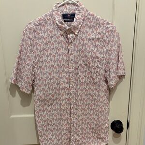 Vineyard Vines Men's Pink and White Palm Print Hawaiian Shirt